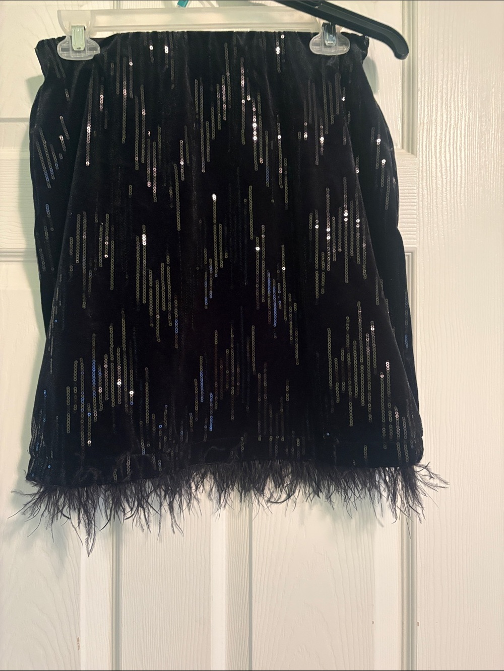Wildfox Black Sequin Mini Skirt with Feather Trim